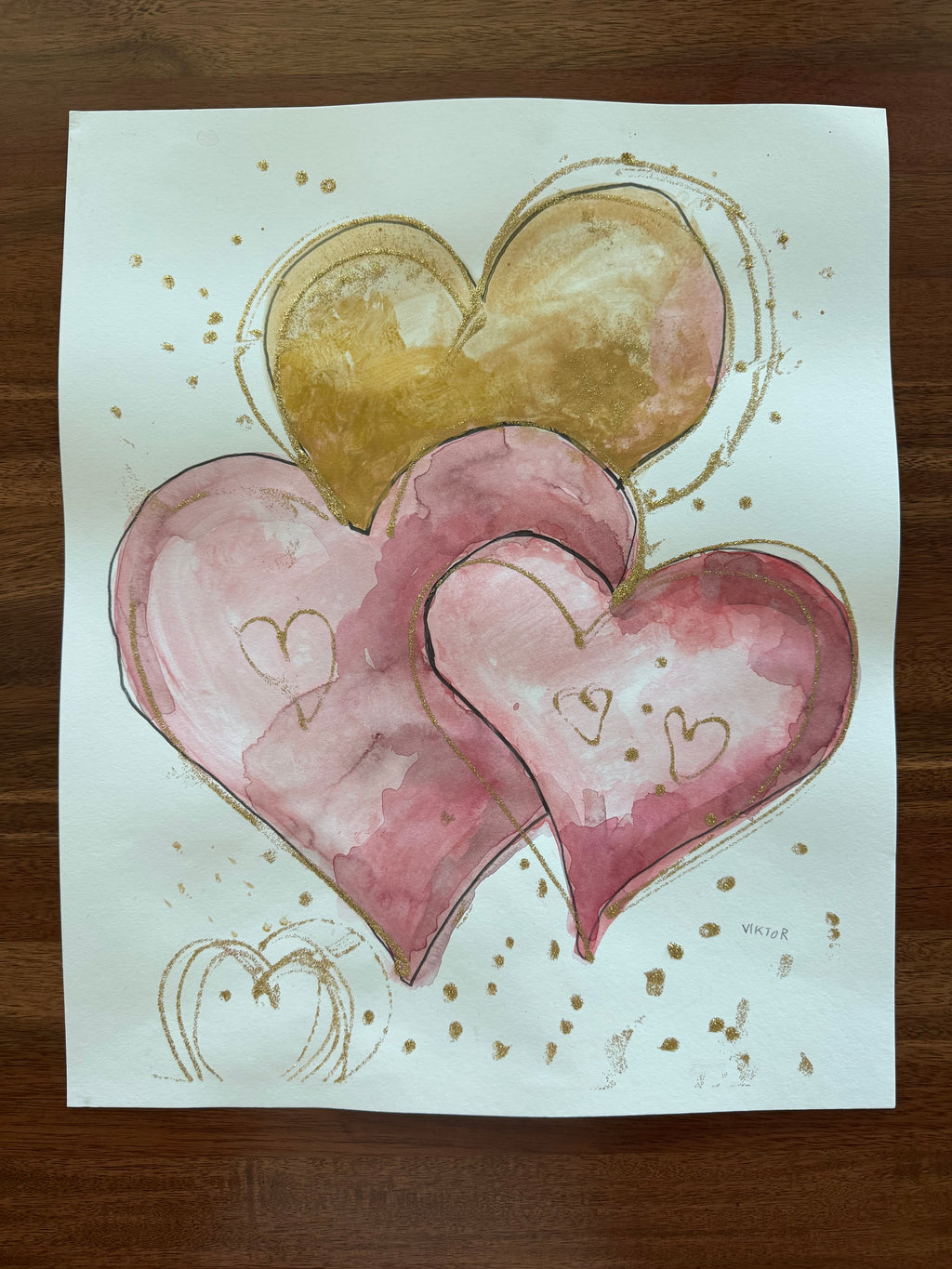 Golden Hearts V - ORIGINAL WATERCOLOR 14x17”