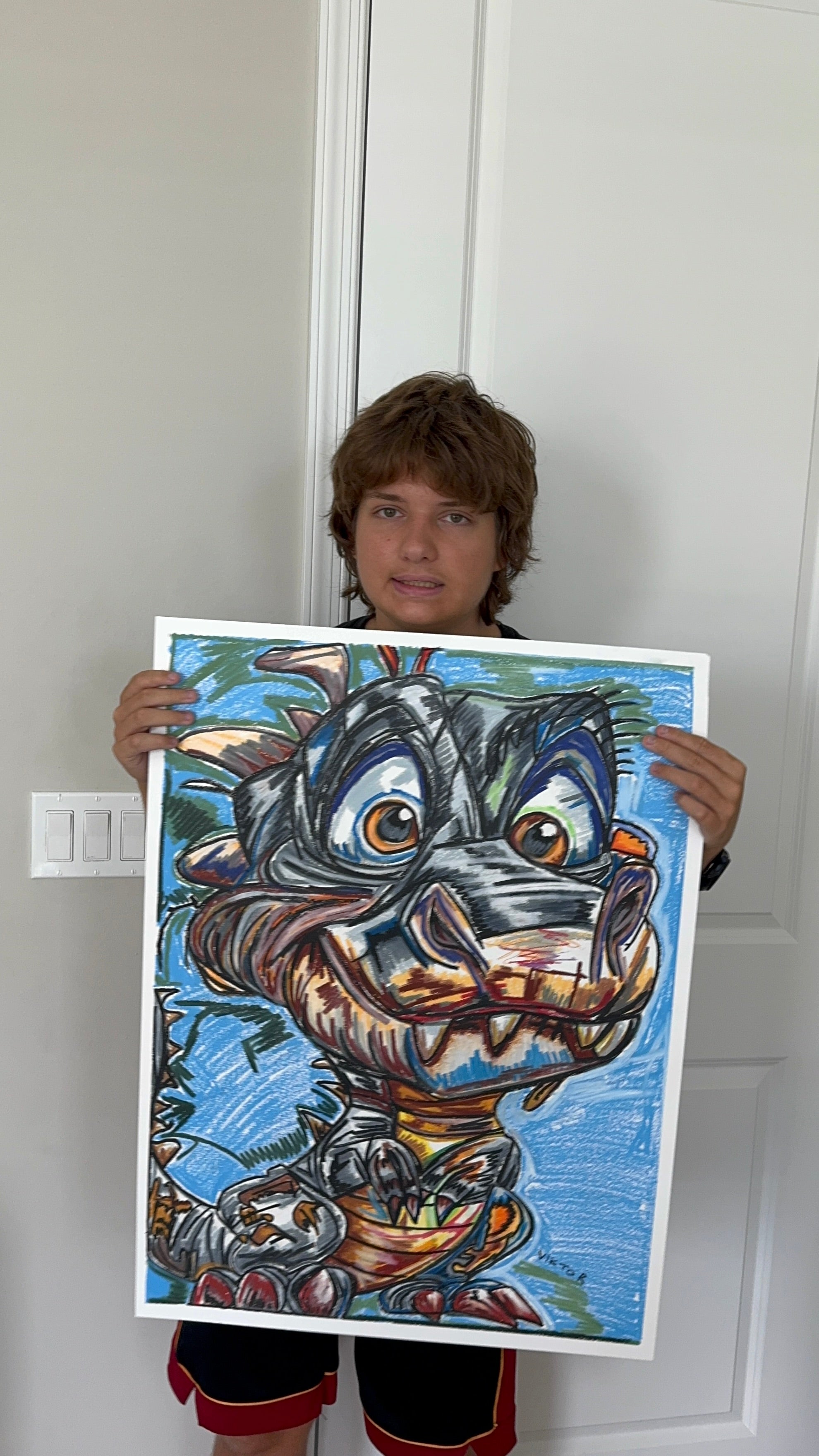 Cute Dino - ORIGINAL oil pastels artwork 22x30”