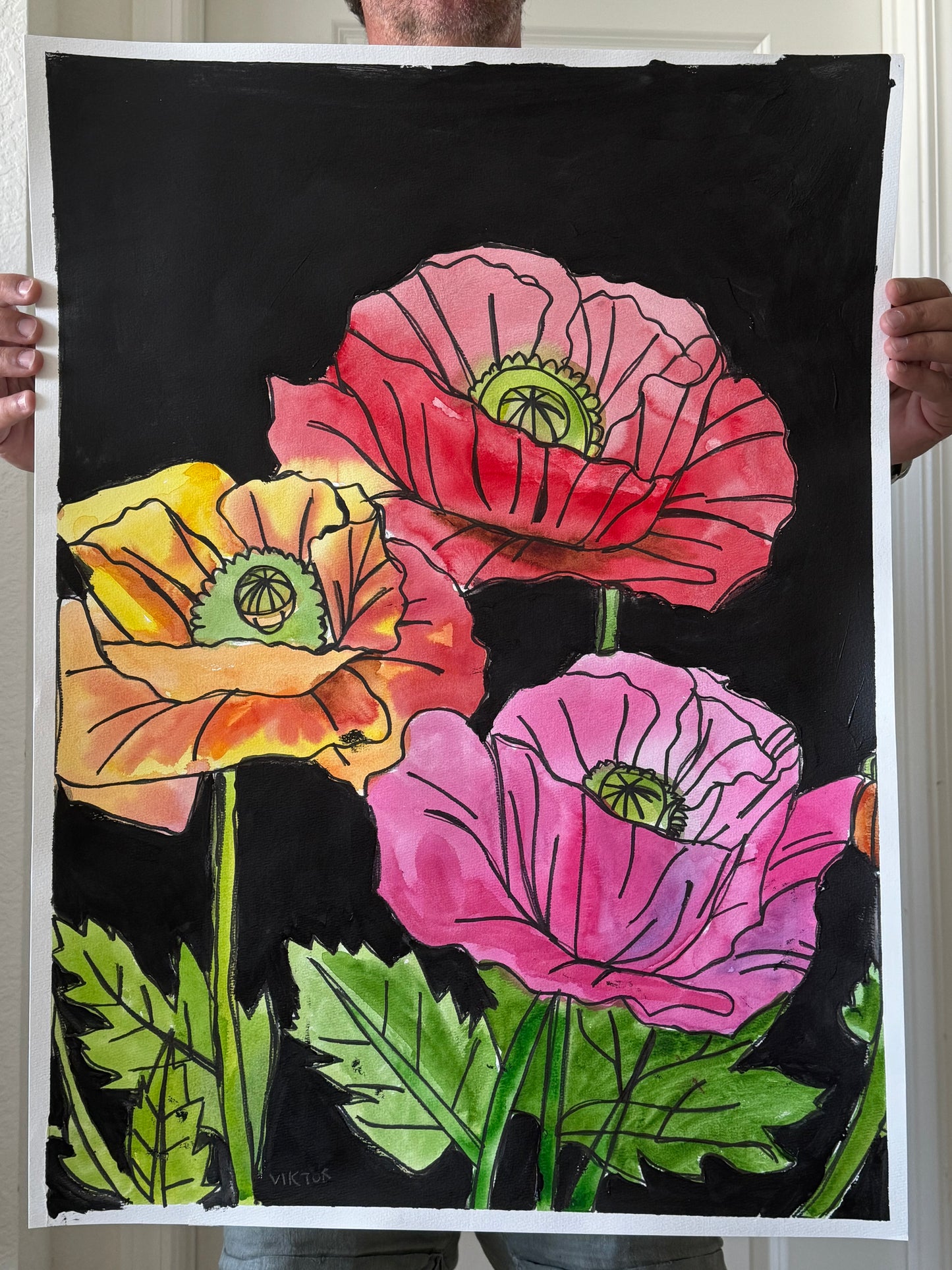 Beautiful Poppies - ORIGINAL Watercolor artwork 22x30”