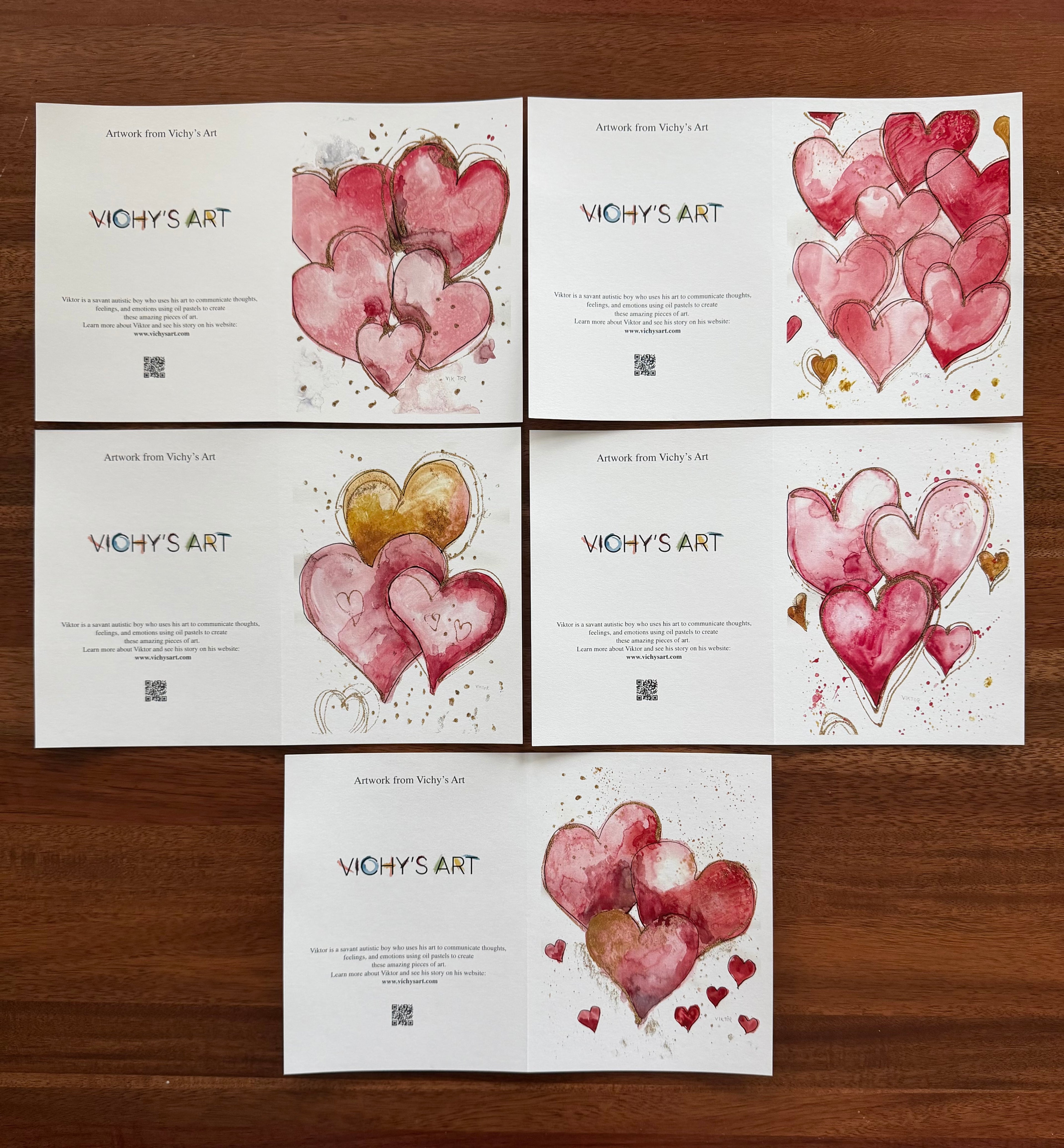 Golden Hearts - Greeting cards (set of 10)