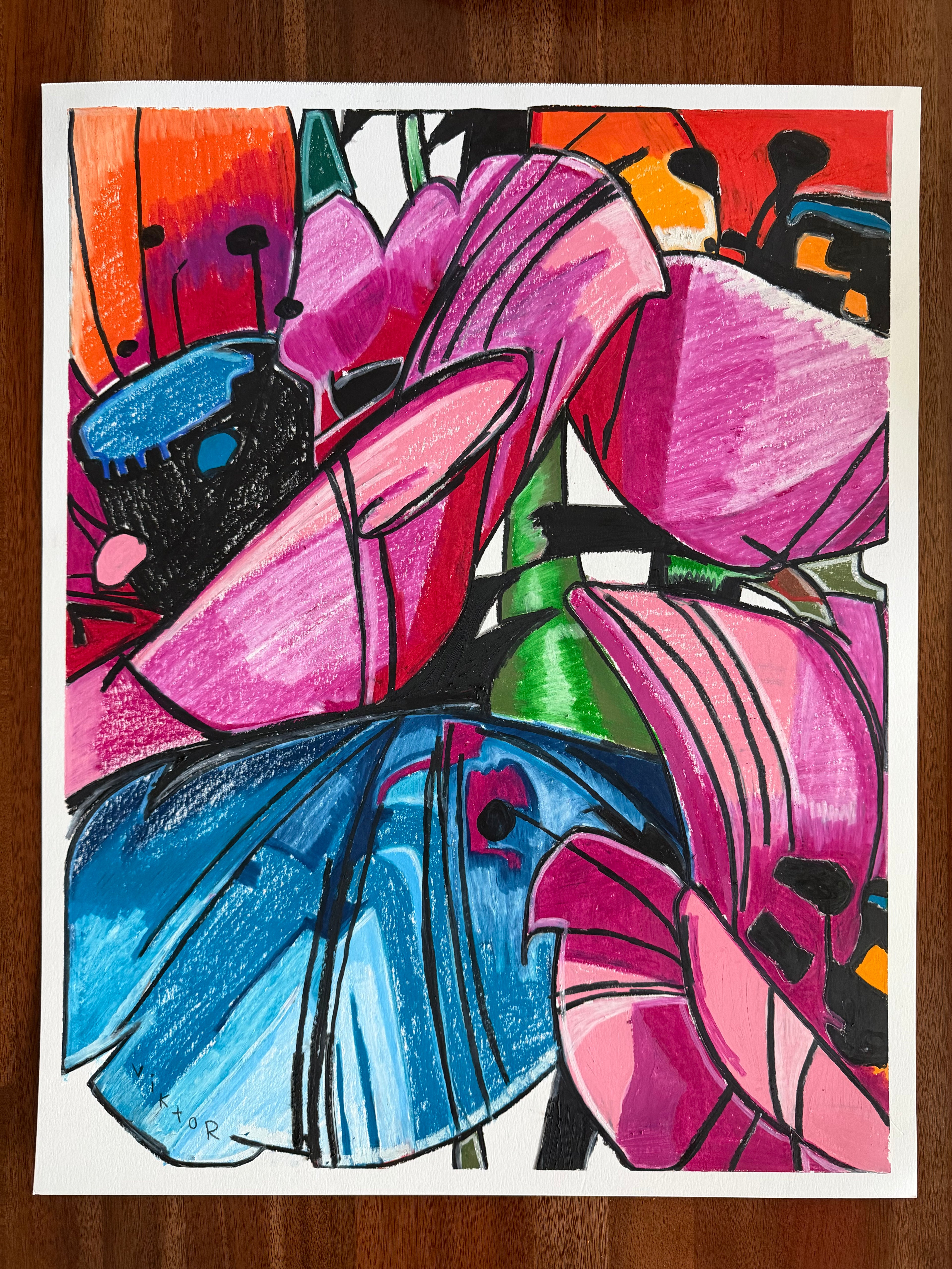 Magenta Mirage - ORIGINAL OIL PASTEL ARTWORK - 19x24" (video attached)