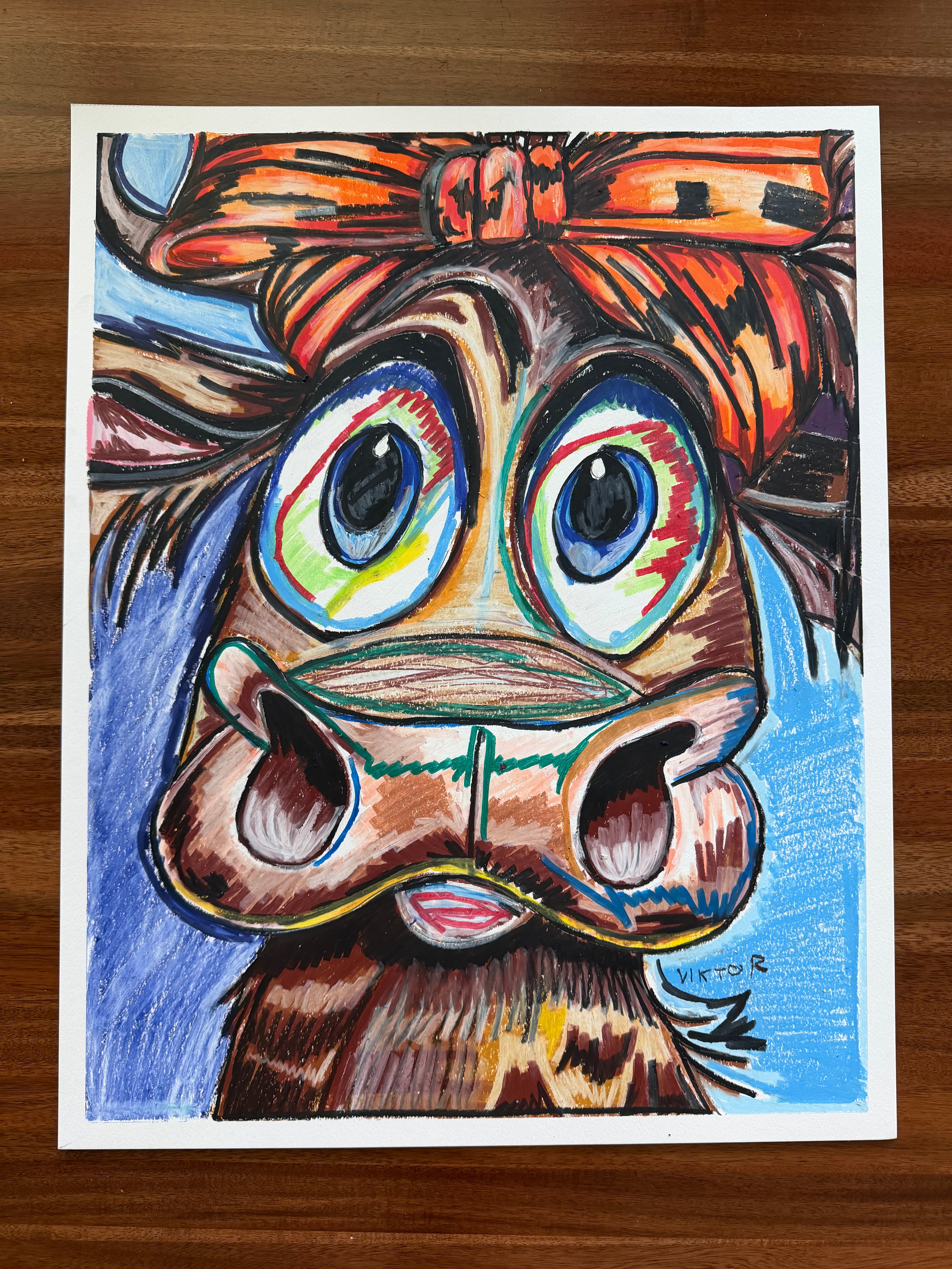 Cow Girl - ORIGINAL OIL PASTEL ARTWORK - 19x24" (video attached)