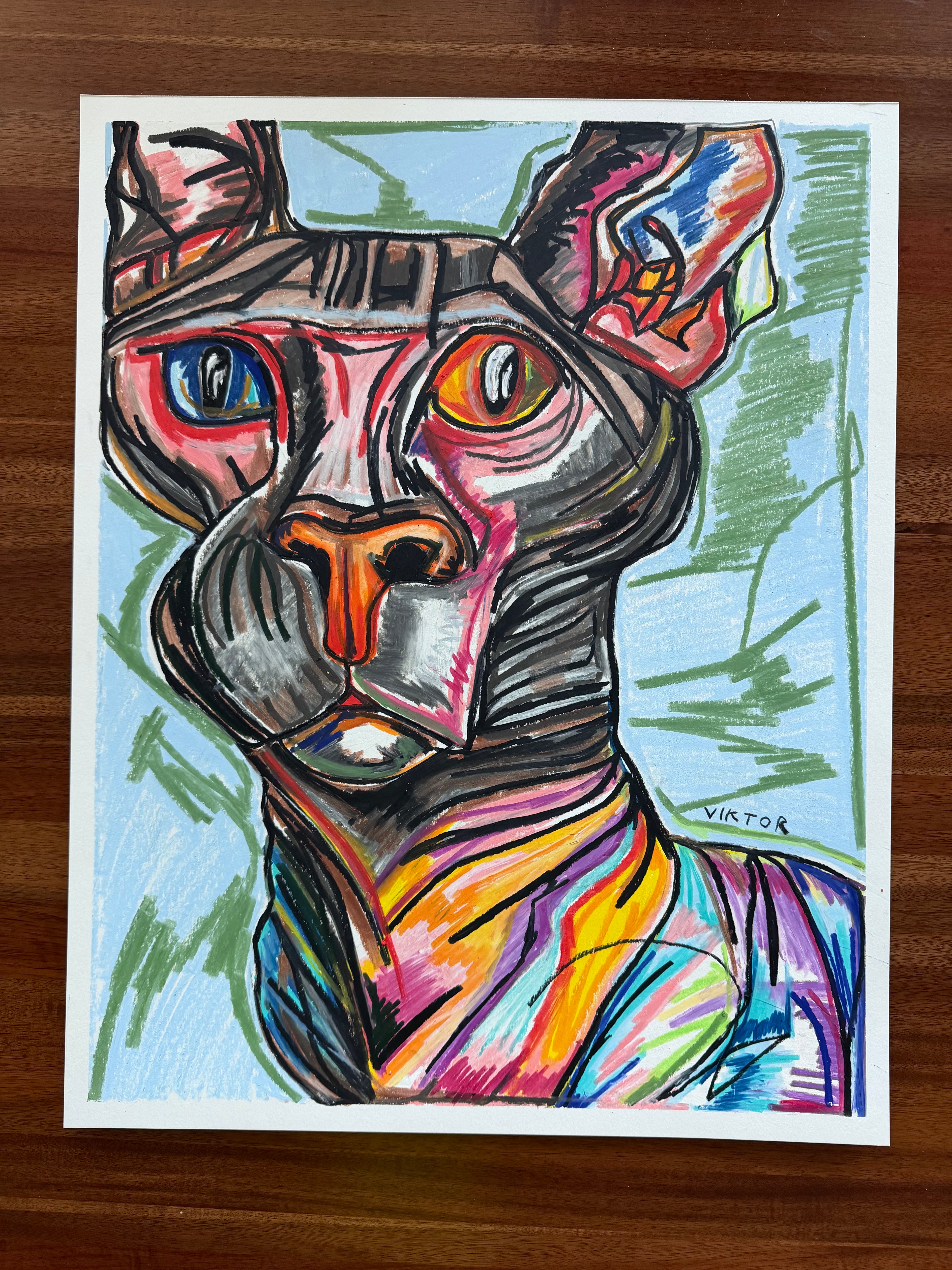 Sphynx Cat - ORIGINAL OIL PASTEL ARTWORK - 19x24" (video attached)