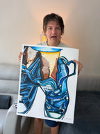 Kicks in Blue  - ORIGINAL OIL PASTEL ARTWORK - 19x24" (video attached)
