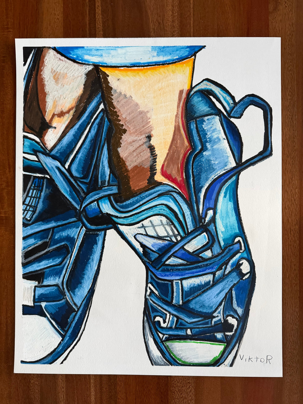 Kicks in Blue  - ORIGINAL OIL PASTEL ARTWORK - 19x24" (video attached)