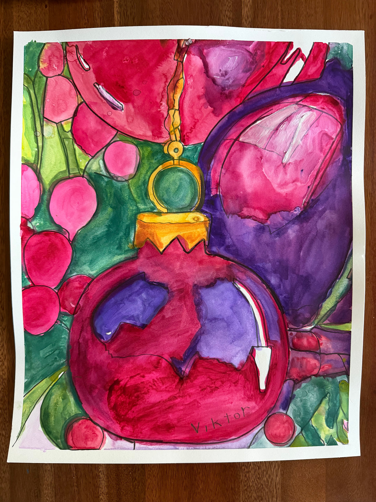 Christmas Ornament  - ORIGINAL Watercolor painting 14x17”