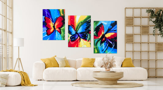 Colorful Butterflies SET of 3 paper prints/canvas prints