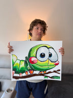 Cute Caterpillar  - ORIGINAL OIL PASTEL ARTWORK - 24x19"