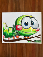 Cute Caterpillar  - ORIGINAL OIL PASTEL ARTWORK - 24x19"