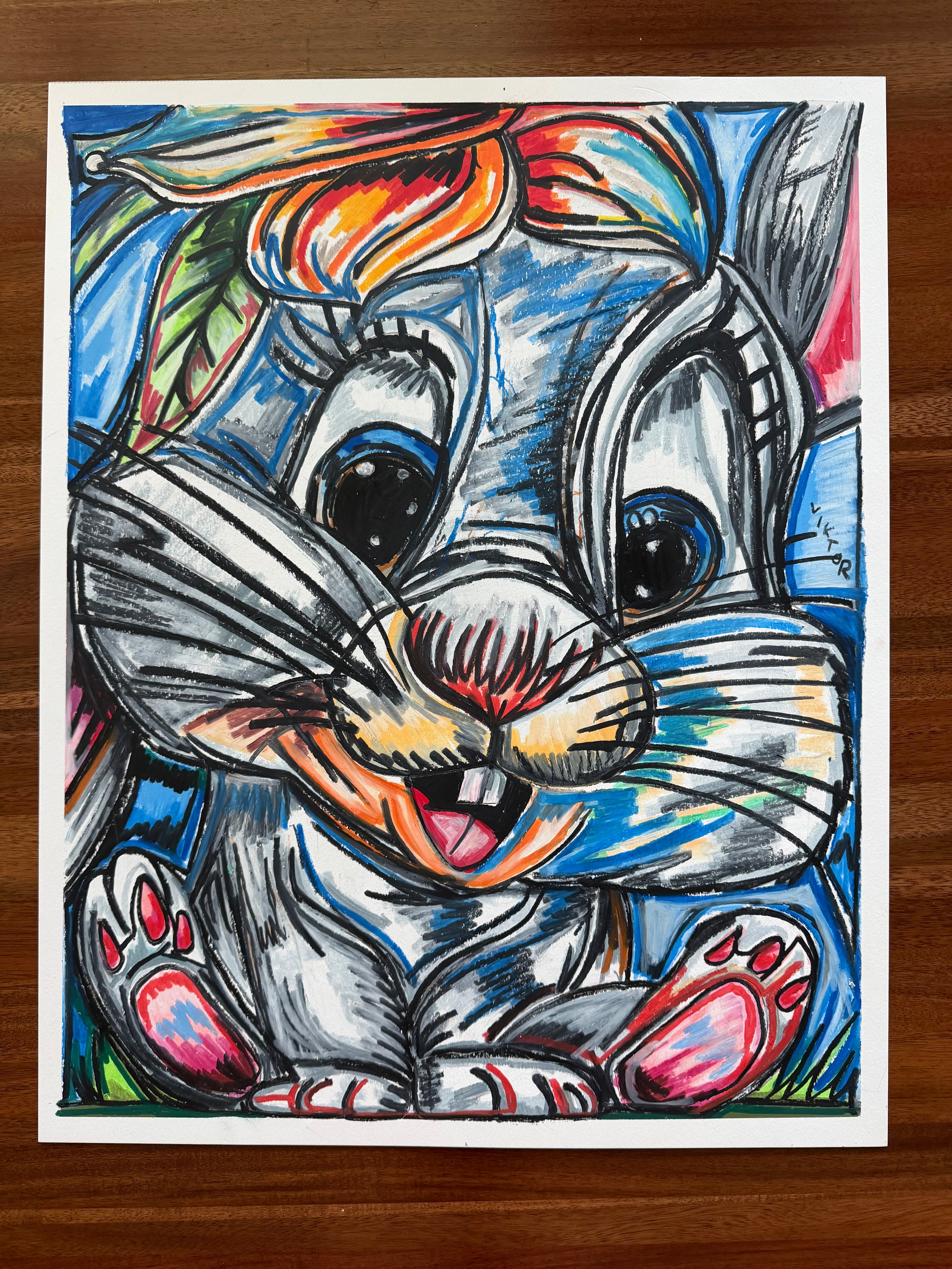 Cute Rabbit - ORIGINAL OIL PASTEL ARTWORK - 19x24" (video attached)