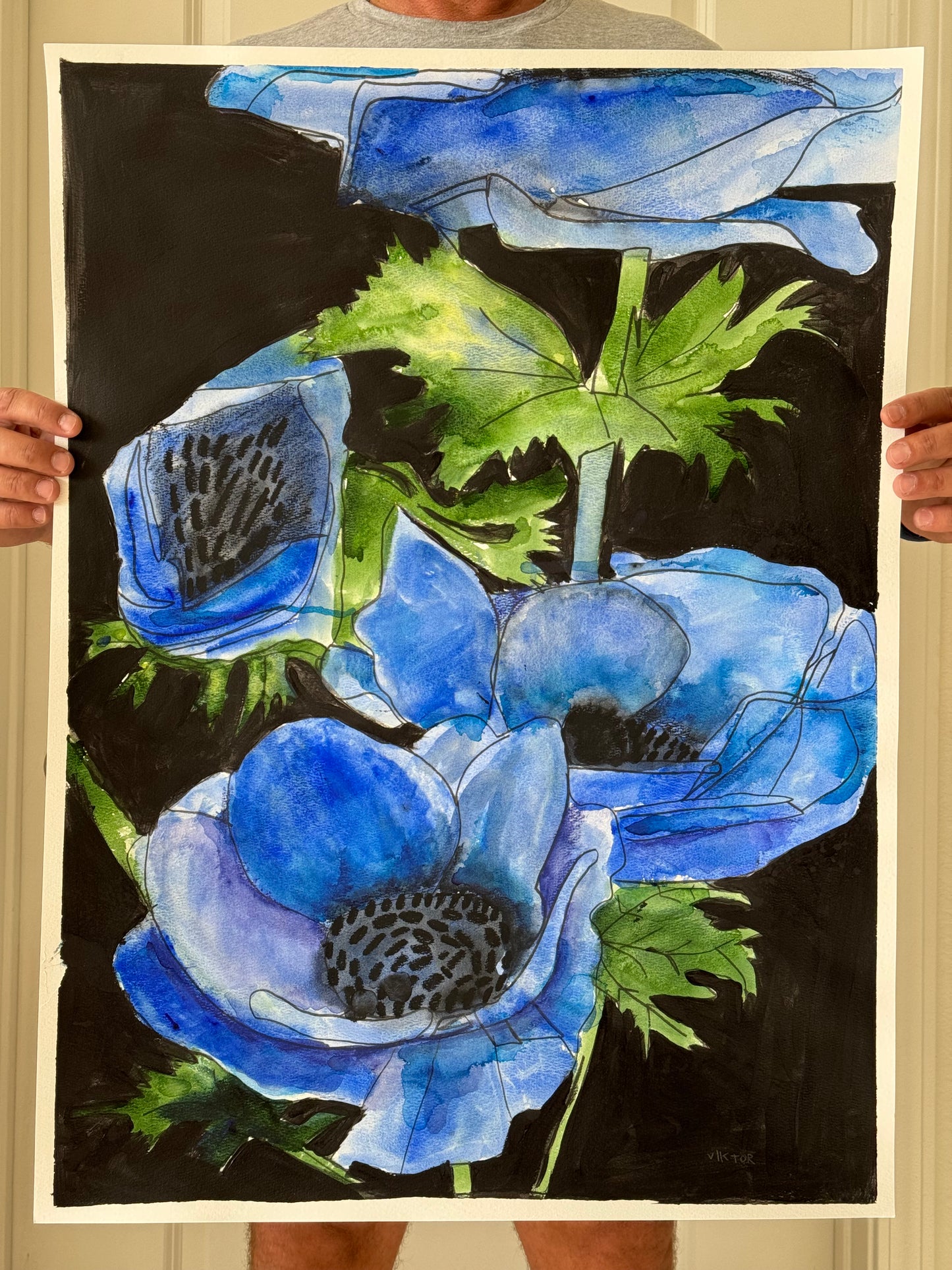 Anemone Flower - ORIGINAL Watercolor artwork 22x30”