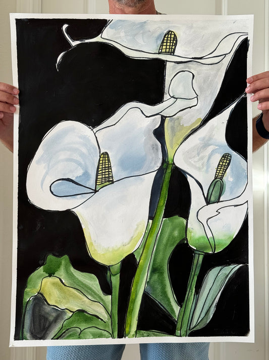 White Calla Lillies - ORIGINAL Watercolor artwork 22x30”