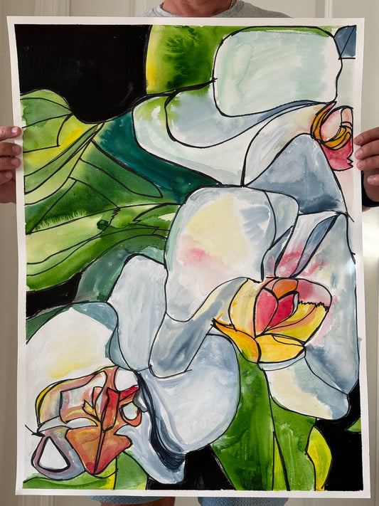 White Orchid - ORIGINAL Watercolor artwork 22x30”