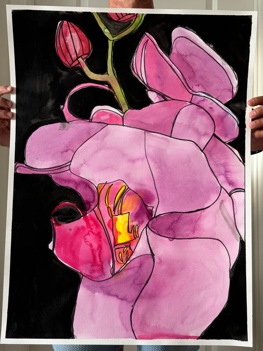 Pink Orchid - ORIGINAL Watercolor artwork 22x30”