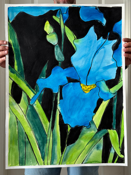 Wild Blue Iris - ORIGINAL Watercolor artwork 22x30”