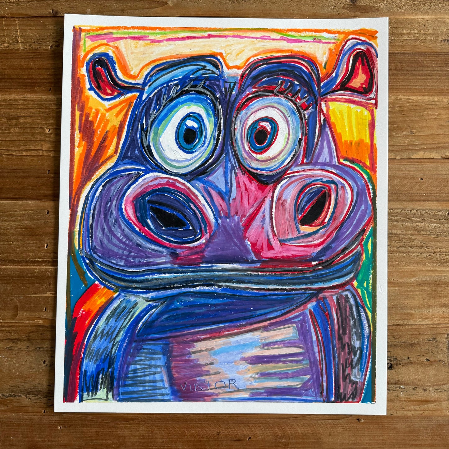 The Purple Hippo - ORIGINAL  14x17