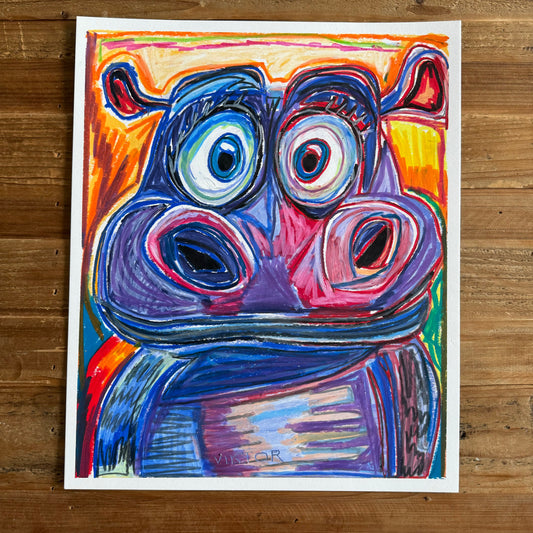 The Purple Hippo - ORIGINAL  14x17