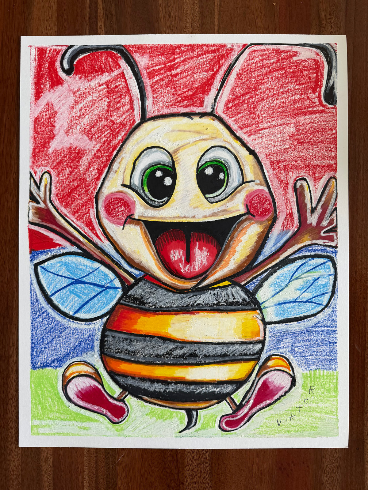 Zee the Bee - ORIGINAL OIL PASTEL ARTWORK - 19x24" (video attached)