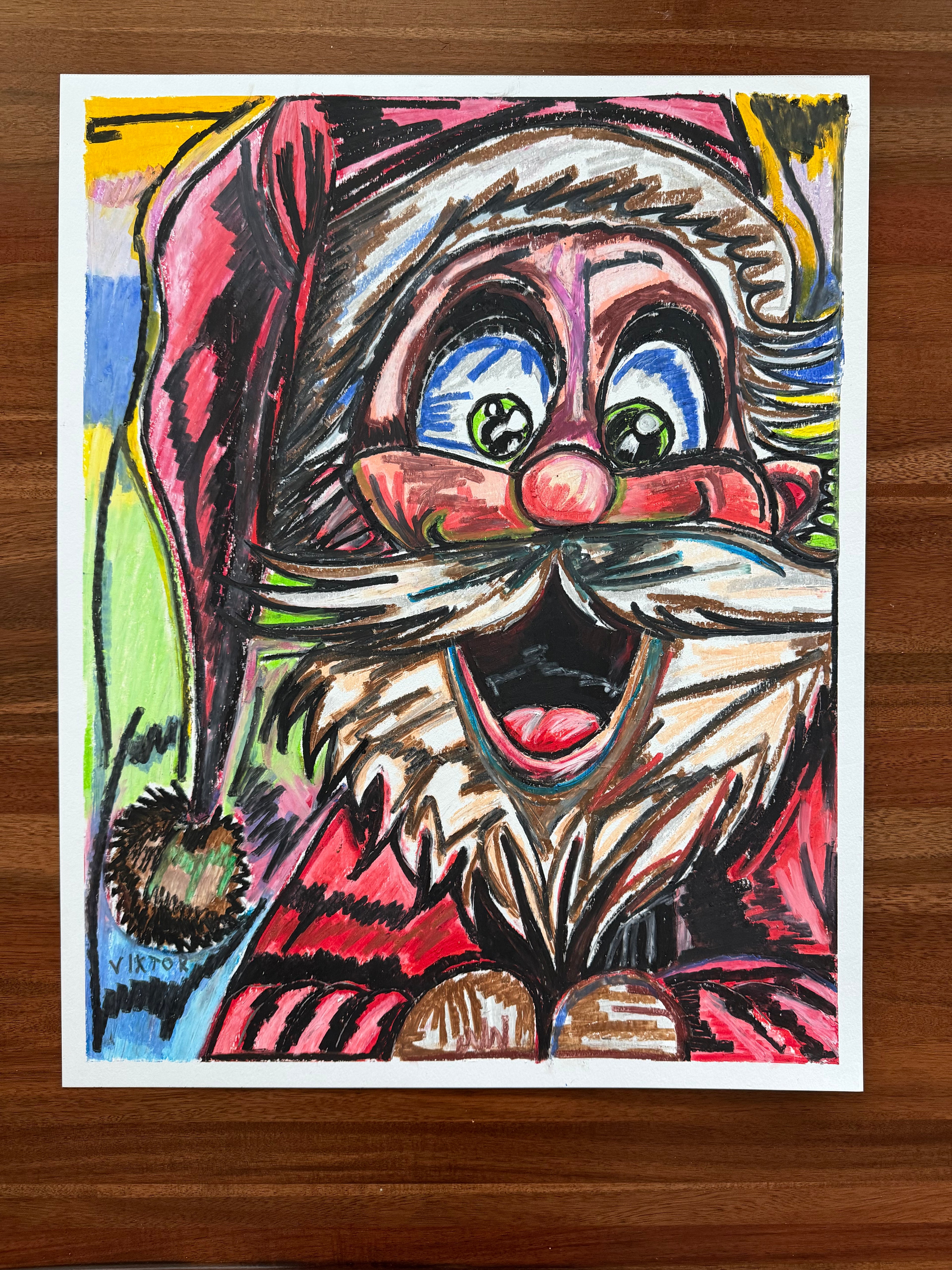 Joyful Santa - ORIGINAL OIL PASTEL ARTWORK - 19x24" (video attached)