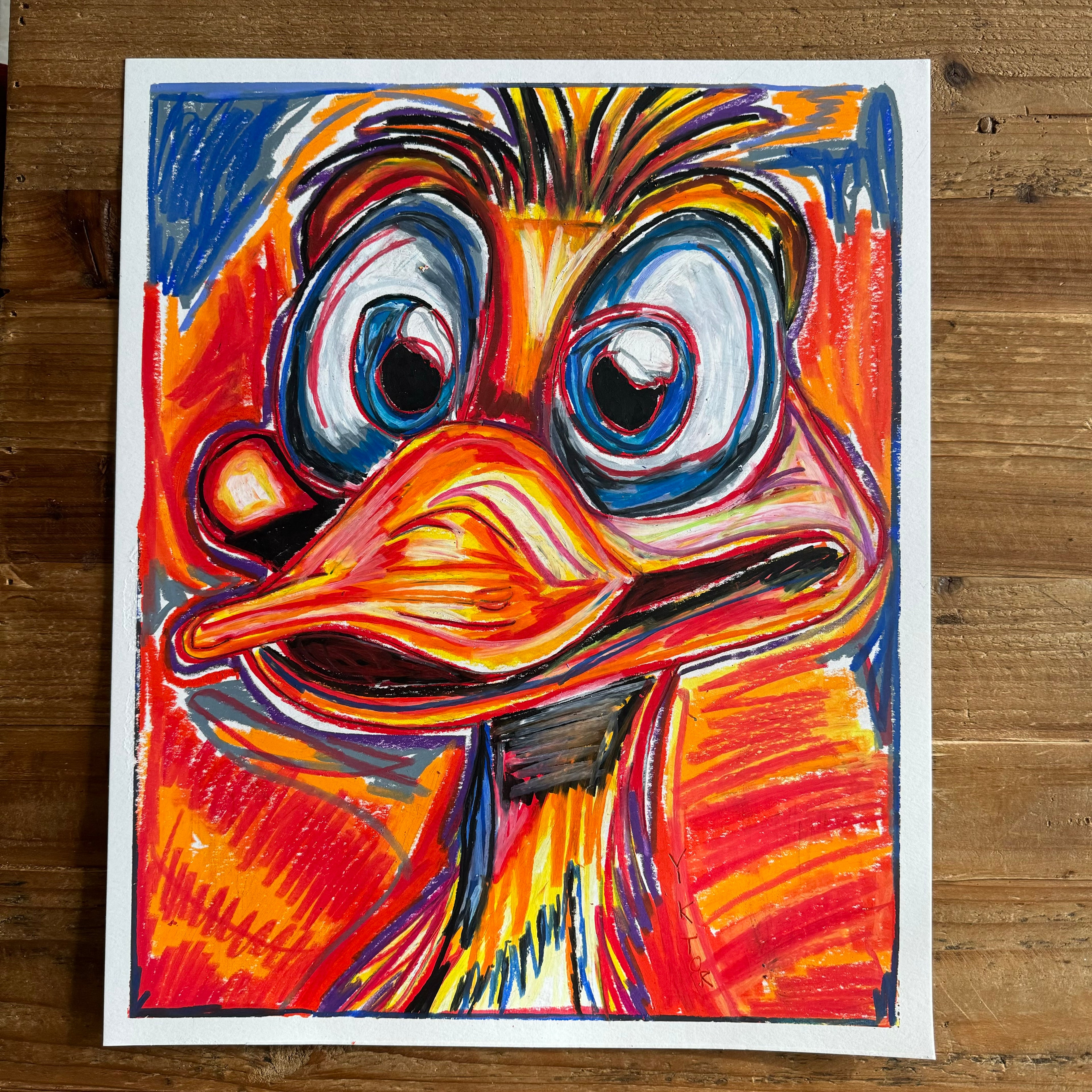 Ducky The Duck  - ORIGINAL OIL PASTELS ARTWORK 14x17” (video attached)