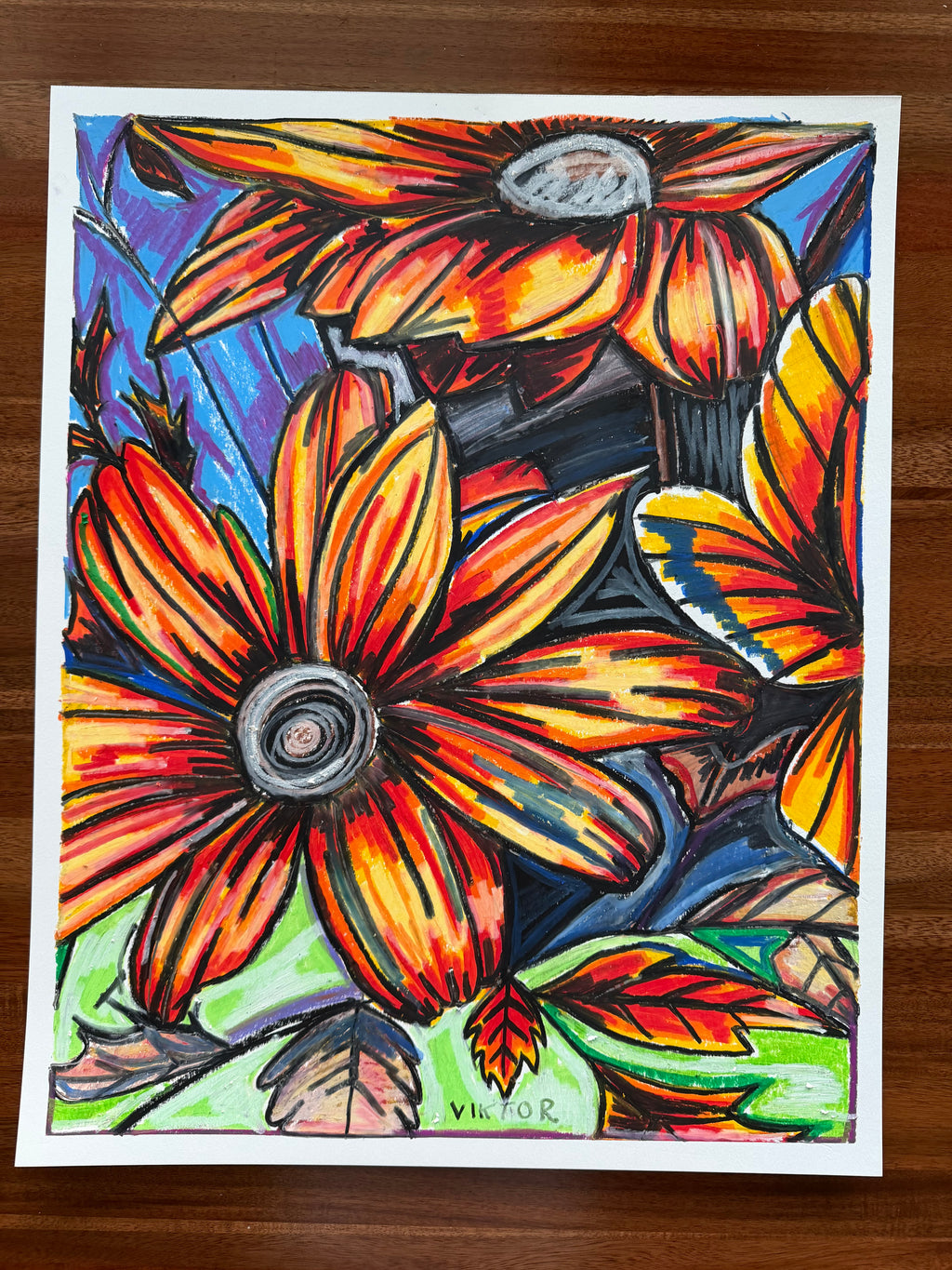 African Daisy - ORIGINAL OIL PASTEL ARTWORK - 19x24"(video attached)