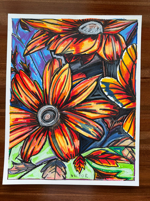 African Daisy - ORIGINAL OIL PASTEL ARTWORK - 19x24"(video attached) - Vichy's Art