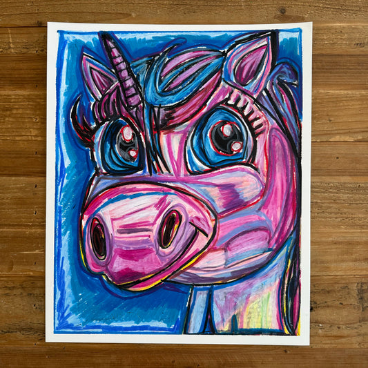 The Colorful Unicorn - ORIGINAL OIL PASTELS ARTWORK (size: 14x17”)