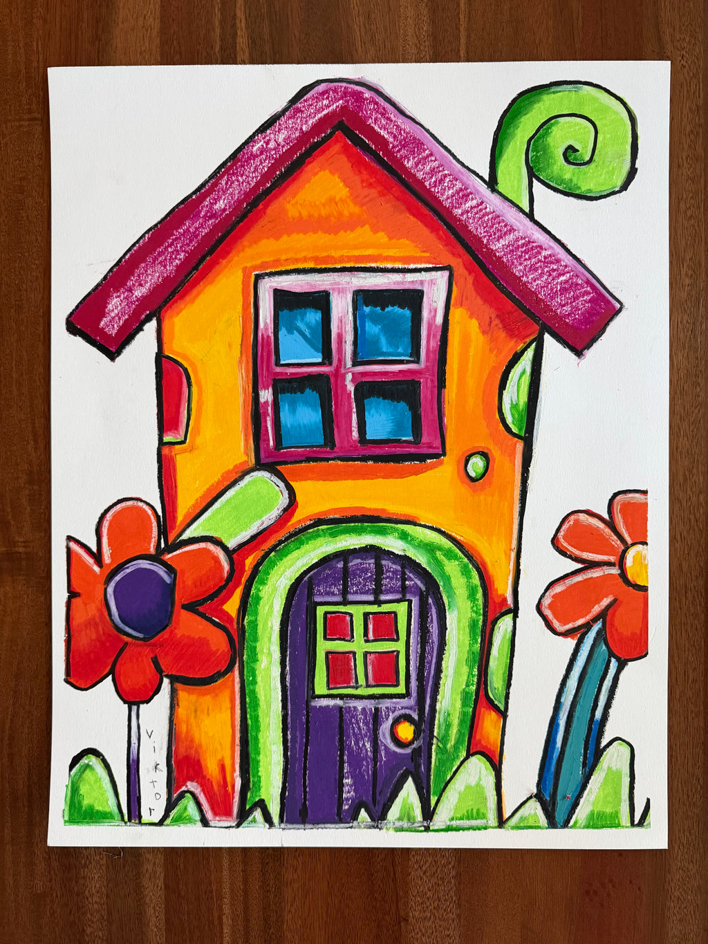 Happily Ever After Home - ORIGINAL OIL PASTEL ARTWORK - 19x24"