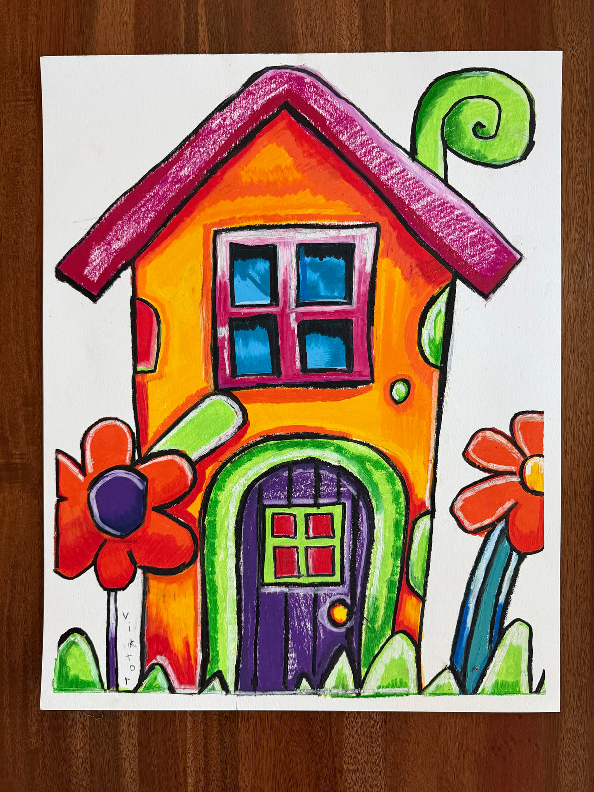 Happily Ever After Home - ORIGINAL OIL PASTEL ARTWORK - 19x24"
