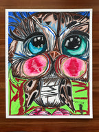 Cute Baby Owl - ORIGINAL OIL PASTEL ARTWORK - 19x24" (video attached)