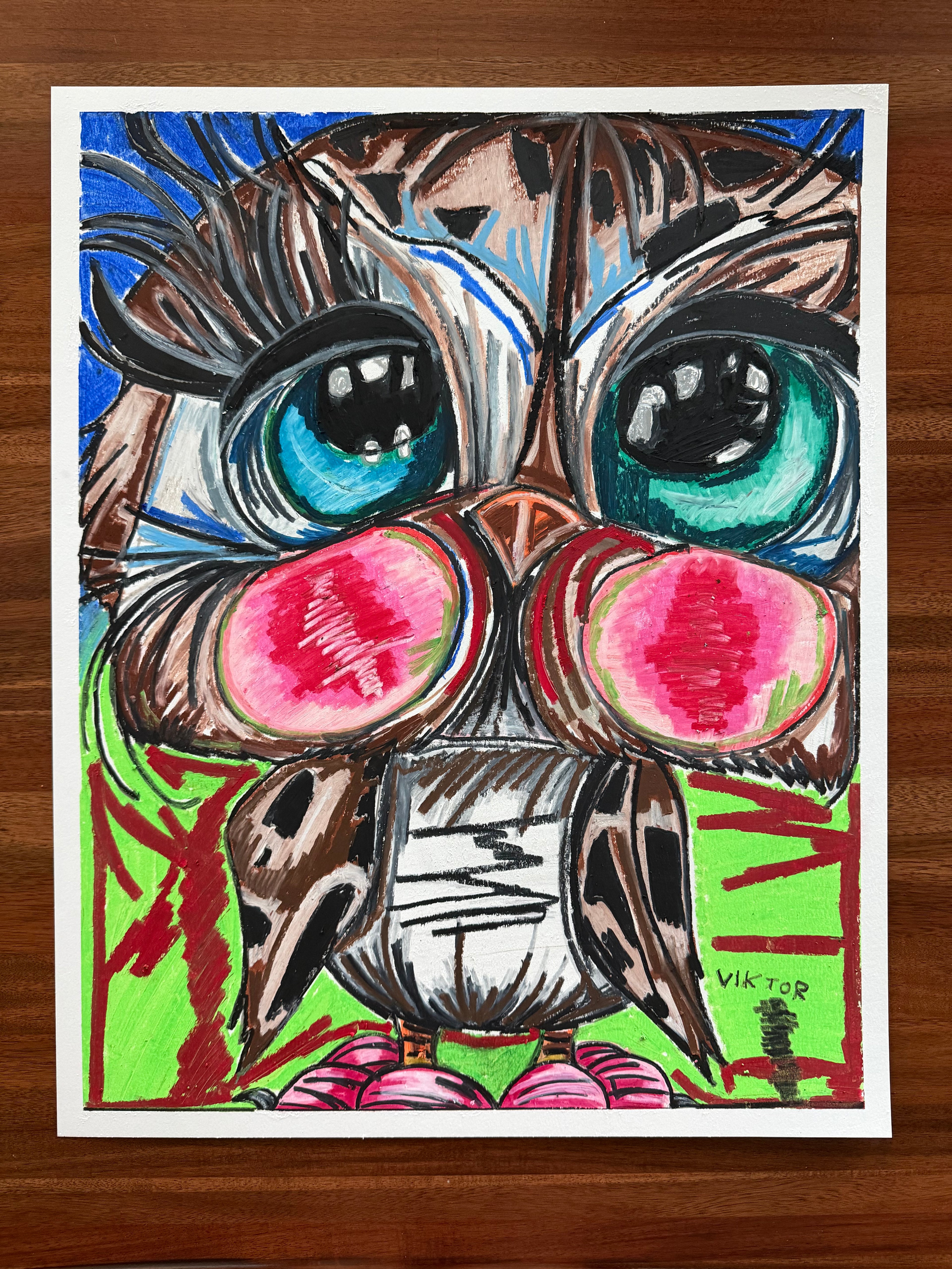 Cute Baby Owl - ORIGINAL OIL PASTEL ARTWORK - 19x24" (video attached)