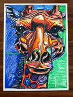 Molly The Giraffe - ORIGINAL OIL PASTEL ARTWORK - 22x30" (video attached)