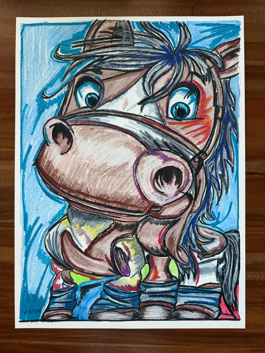 Cute Pony - ORIGINAL OIL PASTEL ARTWORK - 22x30" (video attached)