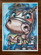 Cute Pony - ORIGINAL OIL PASTEL ARTWORK - 22x30" (video attached)