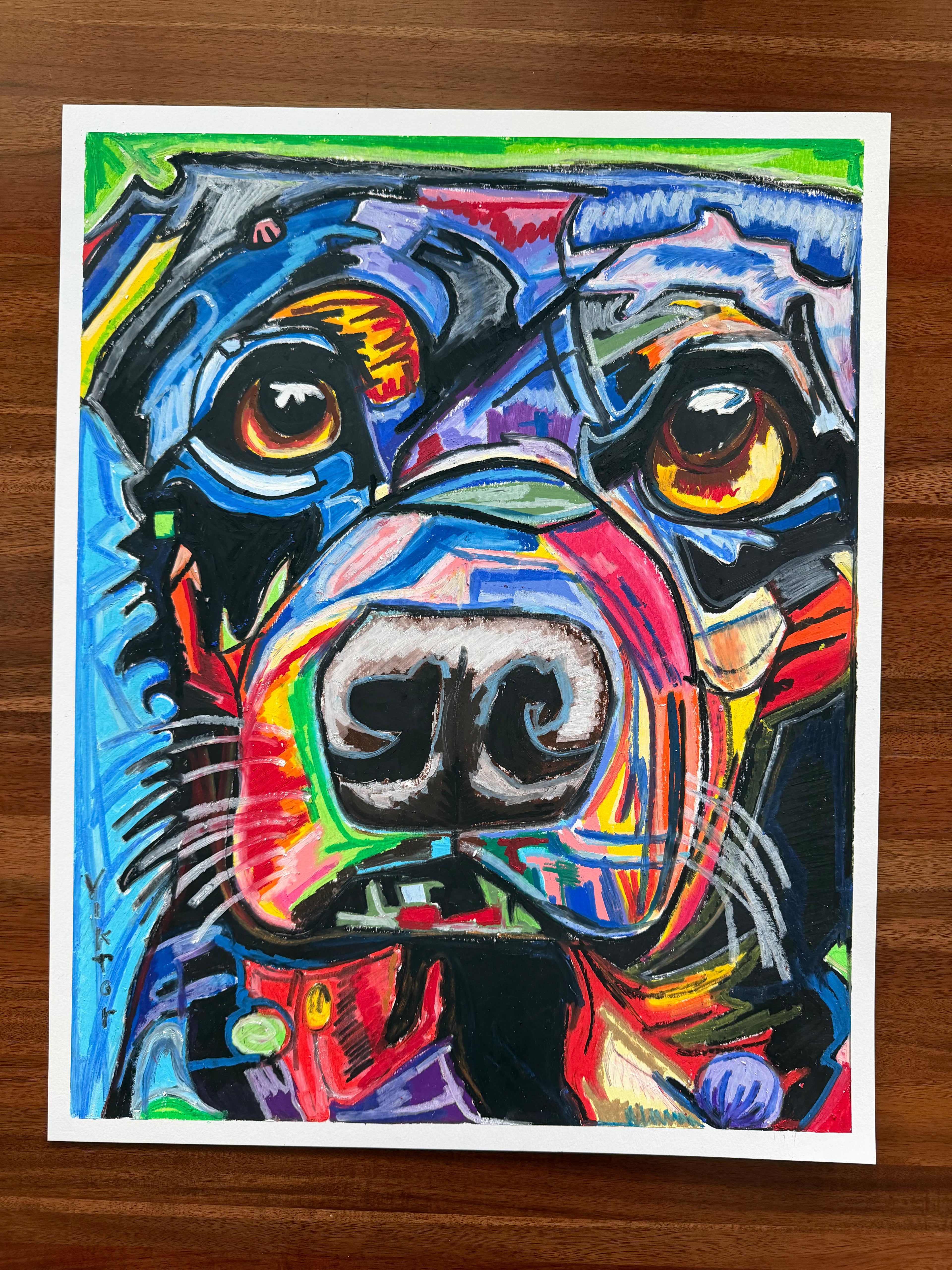 Ivory Black Labrador - ORIGINAL OIL PASTEL ARTWORK - 19x24" (video attached)
