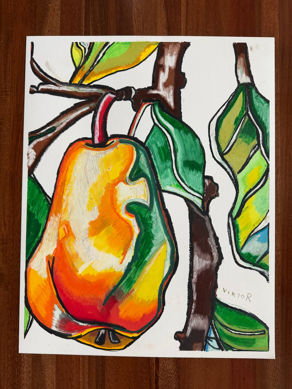 Vibrant Pear Delight - ORIGINAL OIL PASTEL ARTWORK - 19x24" (video attached)