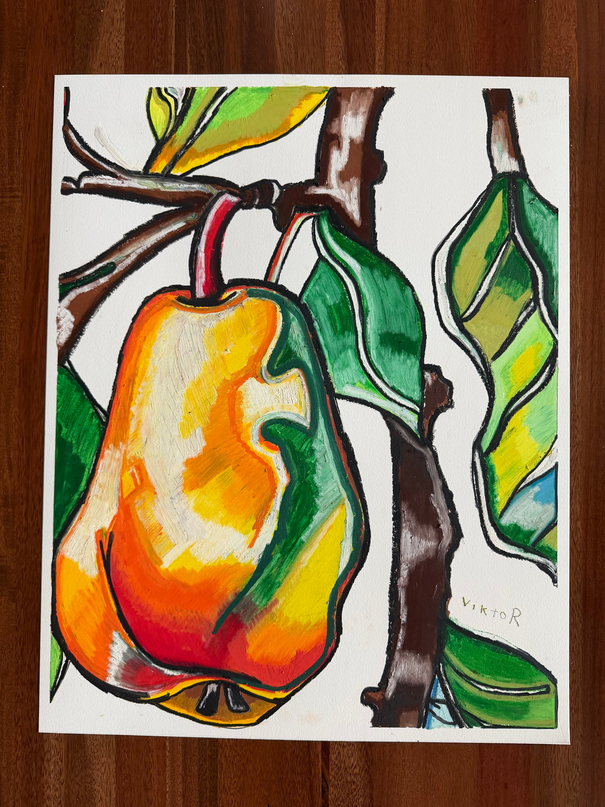 Vibrant Pear Delight - ORIGINAL OIL PASTEL ARTWORK - 19x24" (video attached)