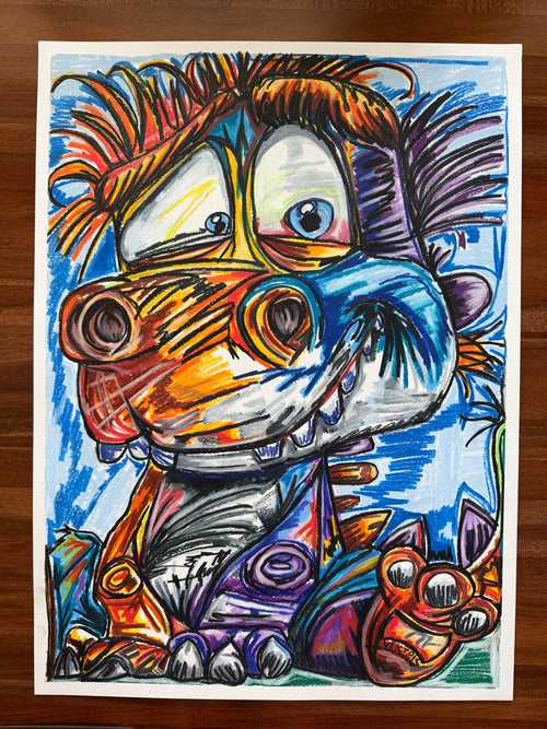 Baby Dino - ORIGINAL oil pastels artwork 22x30” - Vichy's Art