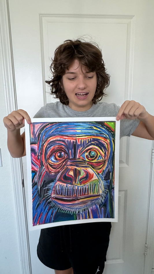 Purple Chimpanzee - ORIGINAL  14x17”