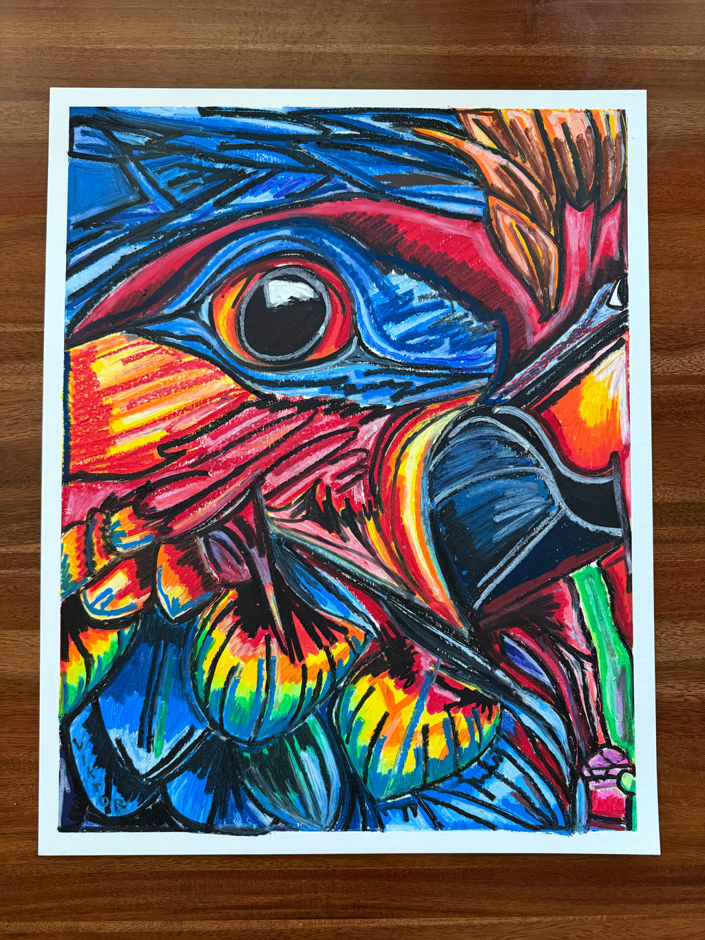 Eye of the Parrot  - ORIGINAL OIL PASTEL ARTWORK - 19x24" (video attached)