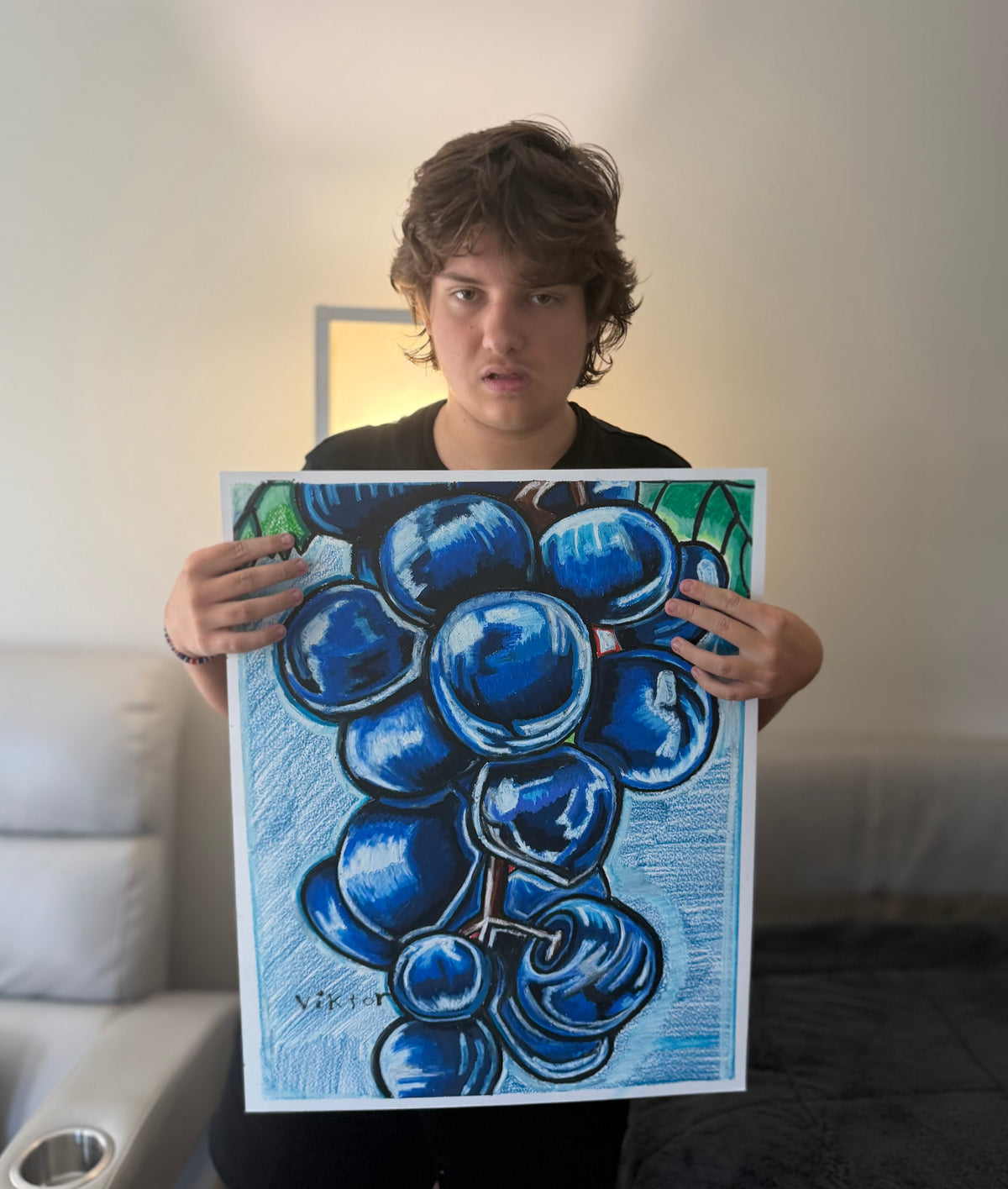 Blue Grapes in Abundance - ORIGINAL OIL PASTEL ARTWORK - 19x24" (video attached)