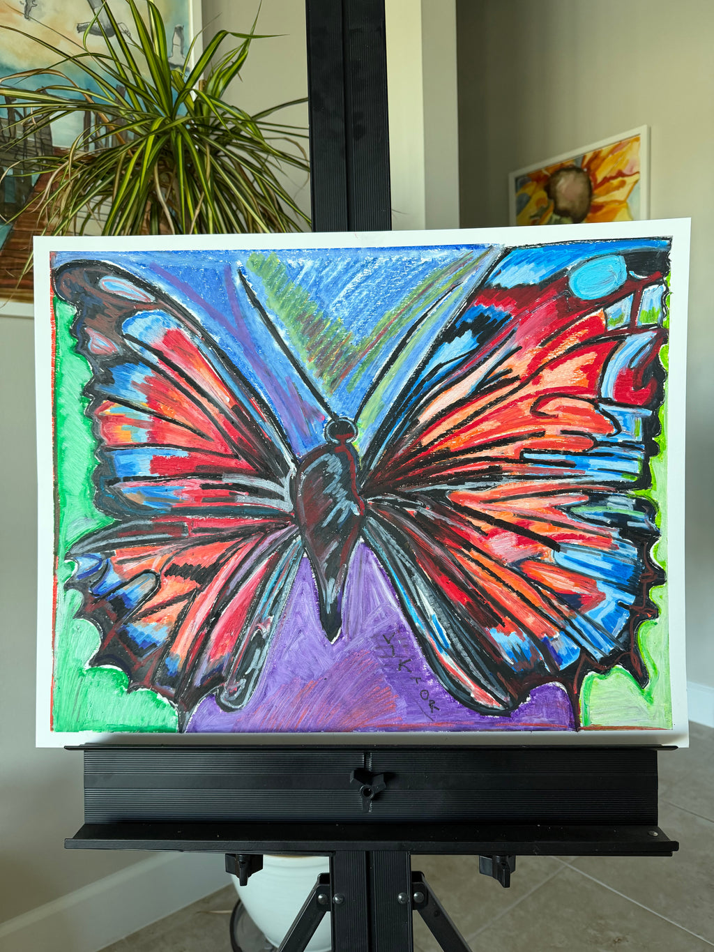 Butterfly Bliss - ORIGINAL OIL PASTEL ARTWORK - 24x19" (video attached)