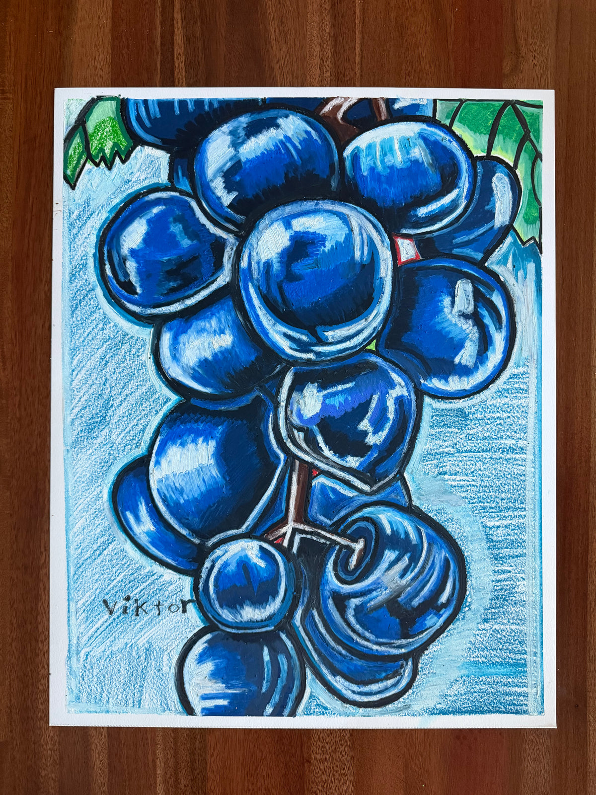 Blue Grapes in Abundance - ORIGINAL OIL PASTEL ARTWORK - 19x24" (video attached)