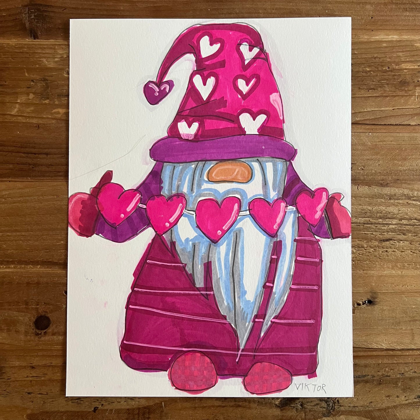 Valentine Gnome II - ORIGINAL 9x12”