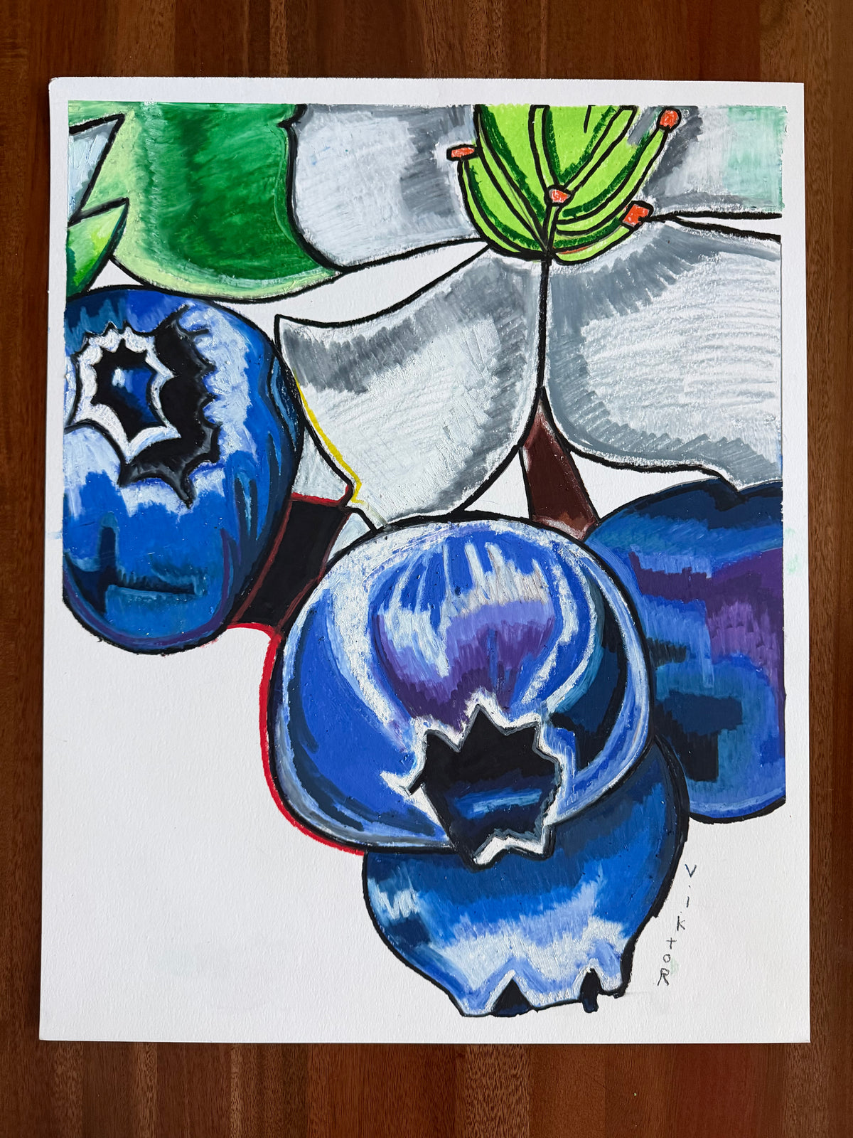 Blueberries - ORIGINAL OIL PASTEL ARTWORK - 19x24"