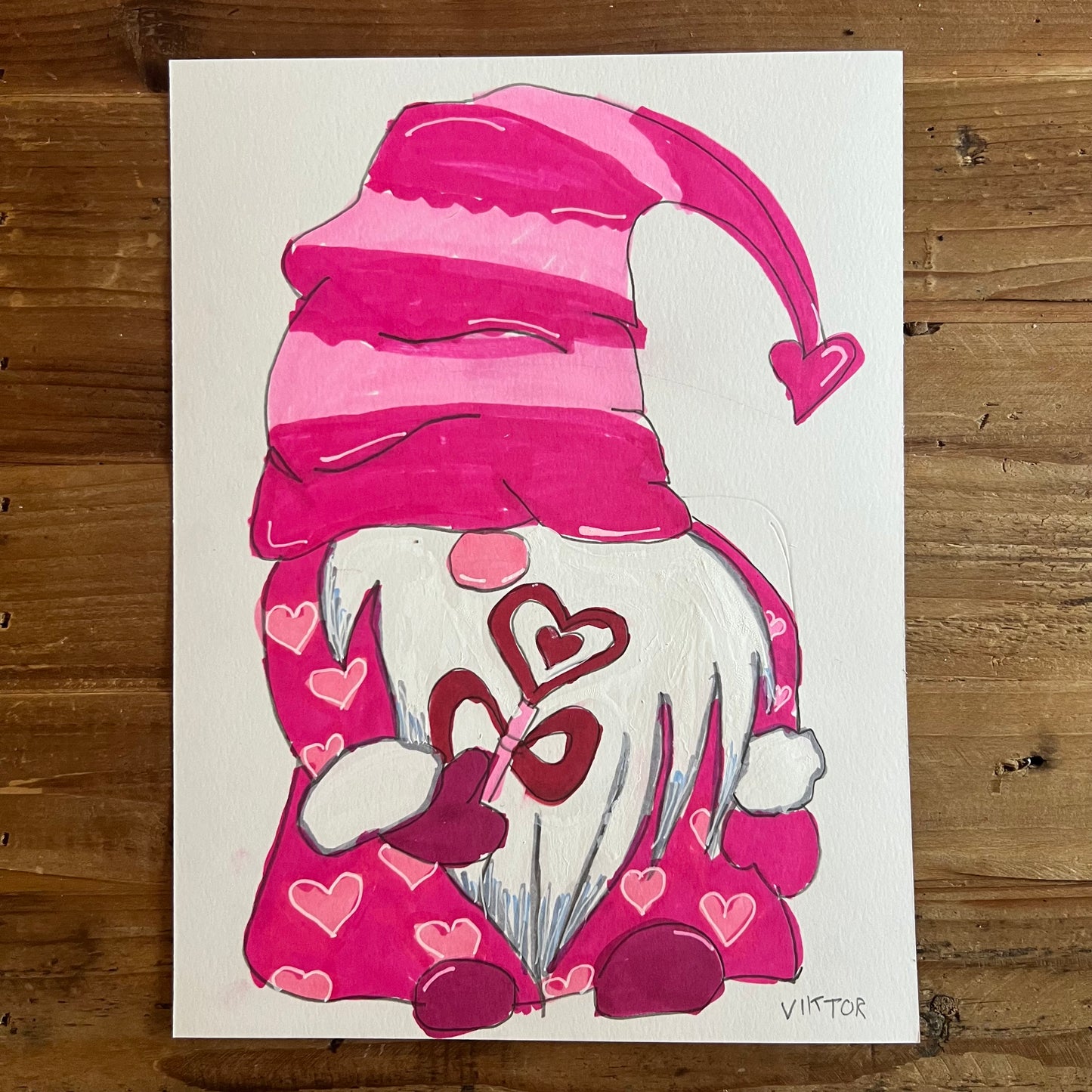 Valentine Gnome I - ORIGINAL 9x12”