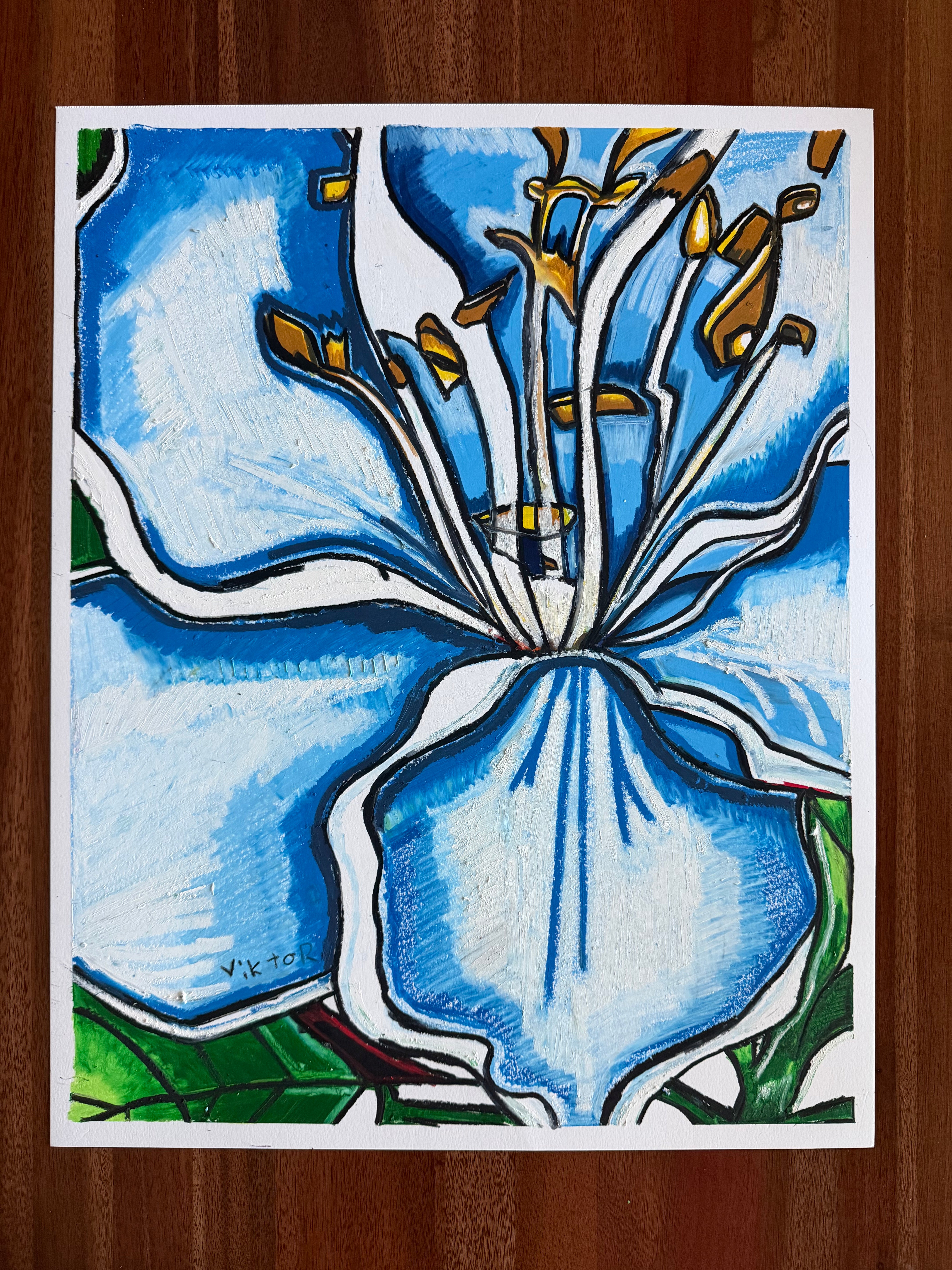 【S12号】good blue(portrait_s) 原画 oil paint Whispers of Blue - ORIGINAL OIL PASTEL ARTWORK - 19x24