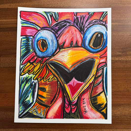 Crazy Rooster  - ORIGINAL  14x17”