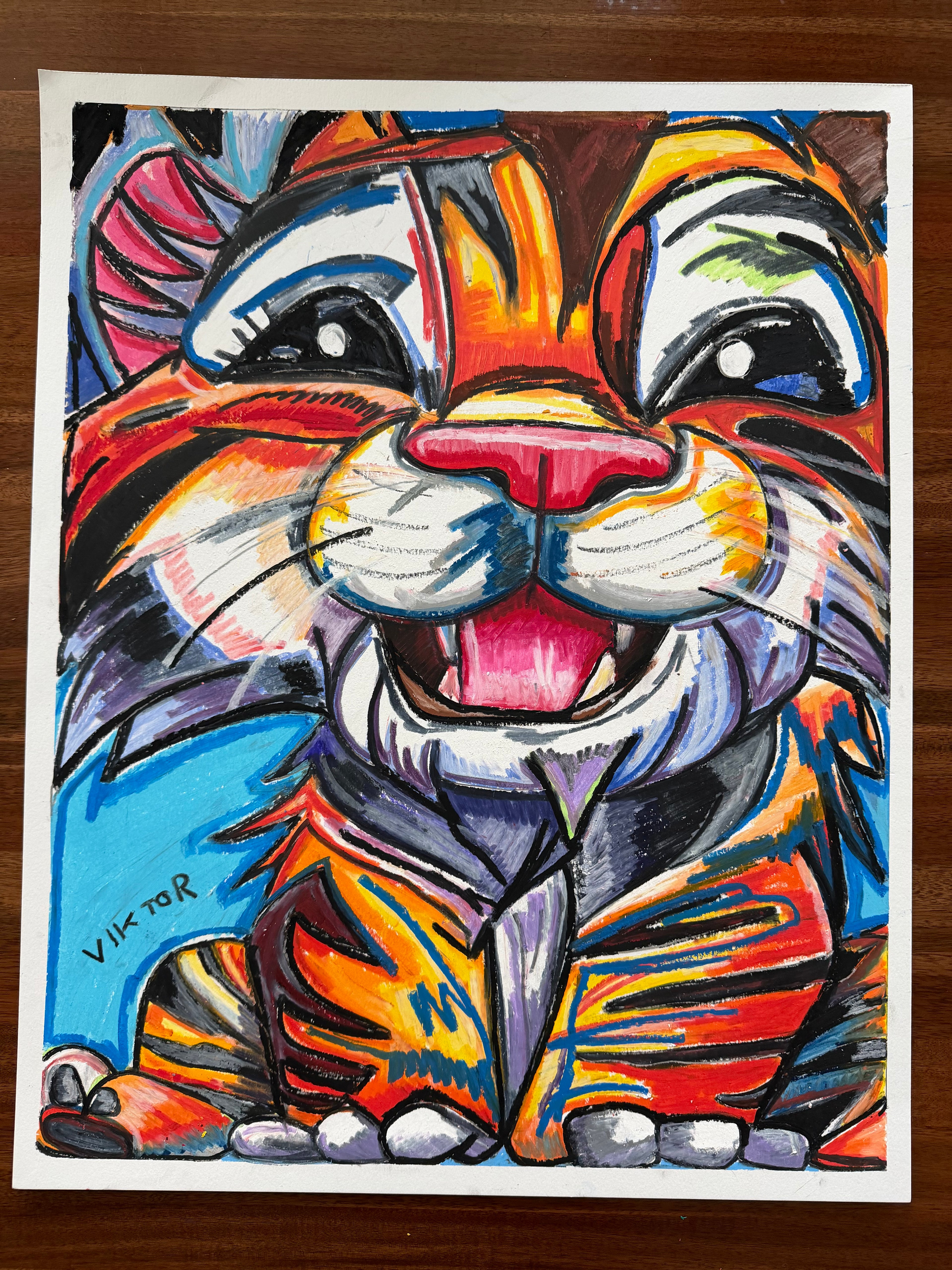 Stripy - ORIGINAL OIL PASTEL ARTWORK - 19x24" (video attached) - Vichy's Art