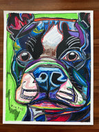 The Blue Frenchie - ORIGINAL OIL PASTEL ARTWORK - 19x24" (video attached)